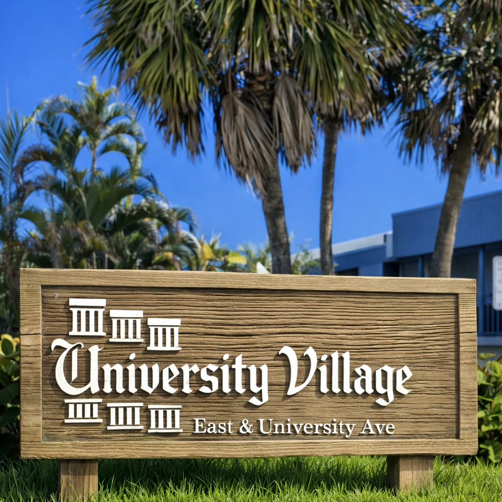 University Village East & University Ave community signage